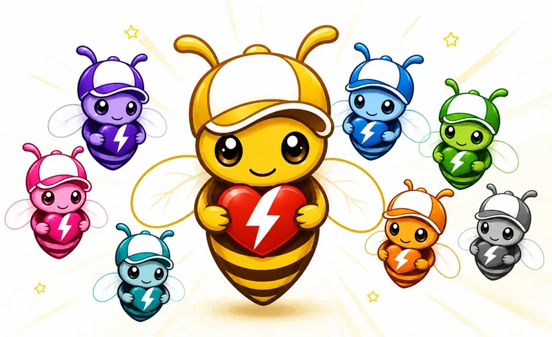 Bee Ready hero illustration featuring bee characters holding a heart with a lightning bolt.