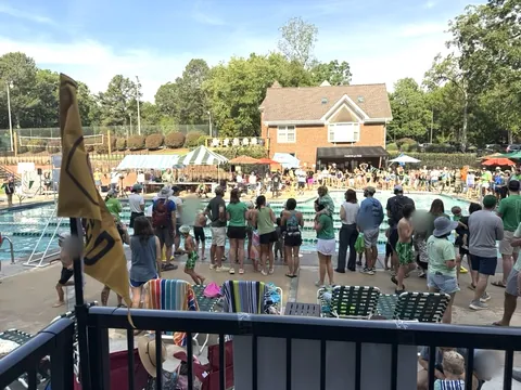 Swimmers and families gathered poolside at the Fairfield Fins swim meet.